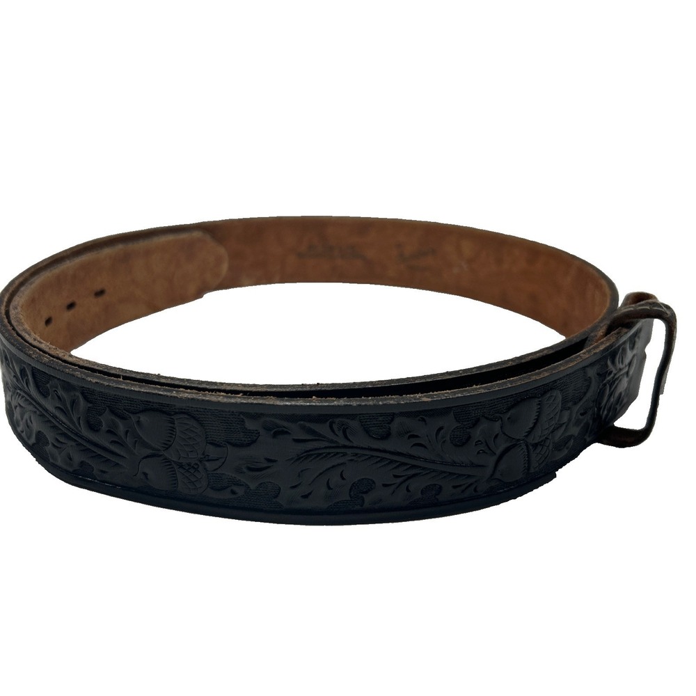 Vintage Chambers Phoenix Tooled Black Leather Western Belt Size 40 USA Cowboy